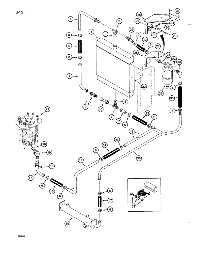 Схема запчастей Case 1086B - (8-012) - HYDRAULIC OIL COOLER CIRCUIT (08) - HYDRAULICS