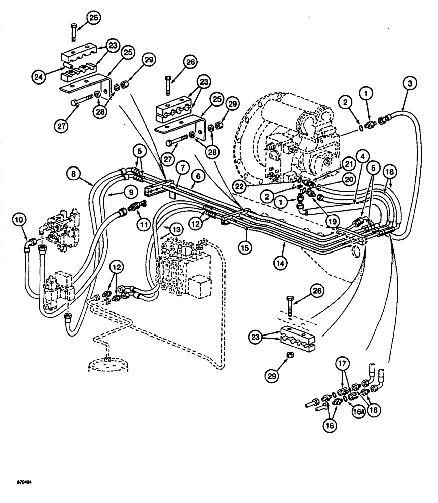 Схема запчастей Case 688 - (8-030) - HYDRAULIC PUMP LINES, PUMP TO SWING VALVE, SOLENOID VALVE AND SWIVEL (08) - HYDRAULICS