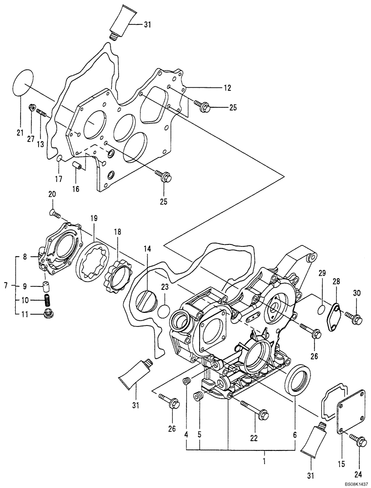 Схема запчастей Case CX27B BTW - (08-002) - GEAR HOUSING (10) - ENGINE