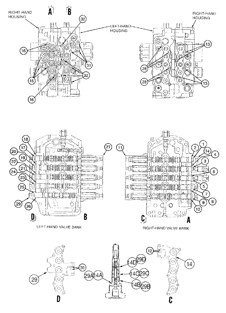 Схема запчастей Case 9050B - (8-162) - CONTROL VALVE, MAIN PILOT VALVES (08) - HYDRAULICS