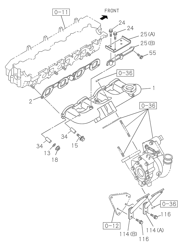 Схема запчастей Case CX250C - (02-014[00]) - EXHAUST PIPE (02) - ENGINE