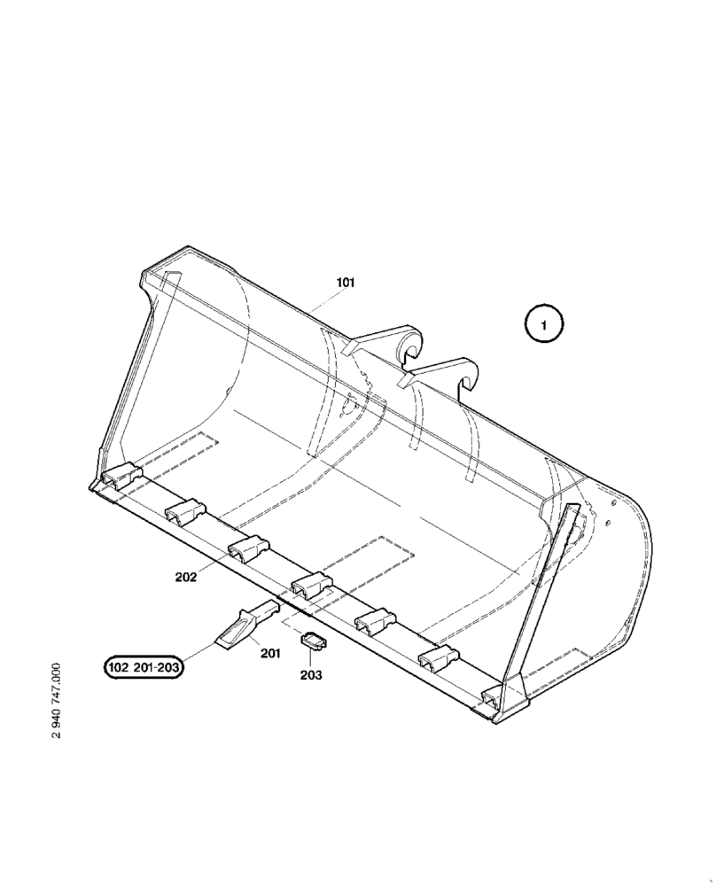 Схема запчастей Case 121E - (64.211[2991734000]) - BUCKET WITH TEETH 0,8M3 X 2050-M.Z (82) - FRONT LOADER & BUCKET