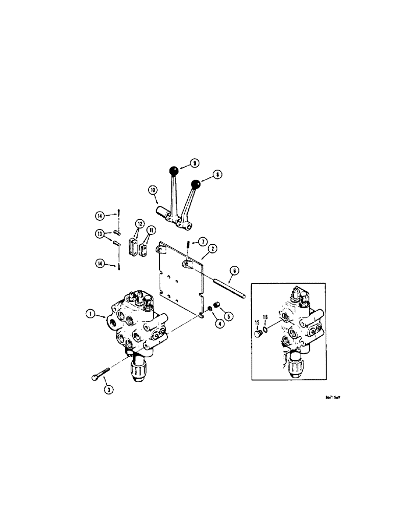 Схема запчастей Case 310G - (206[1]) - EQUIPMENT CONTROL VALVES AND LEVERS (TWO SPOOL) (07) - HYDRAULIC SYSTEM