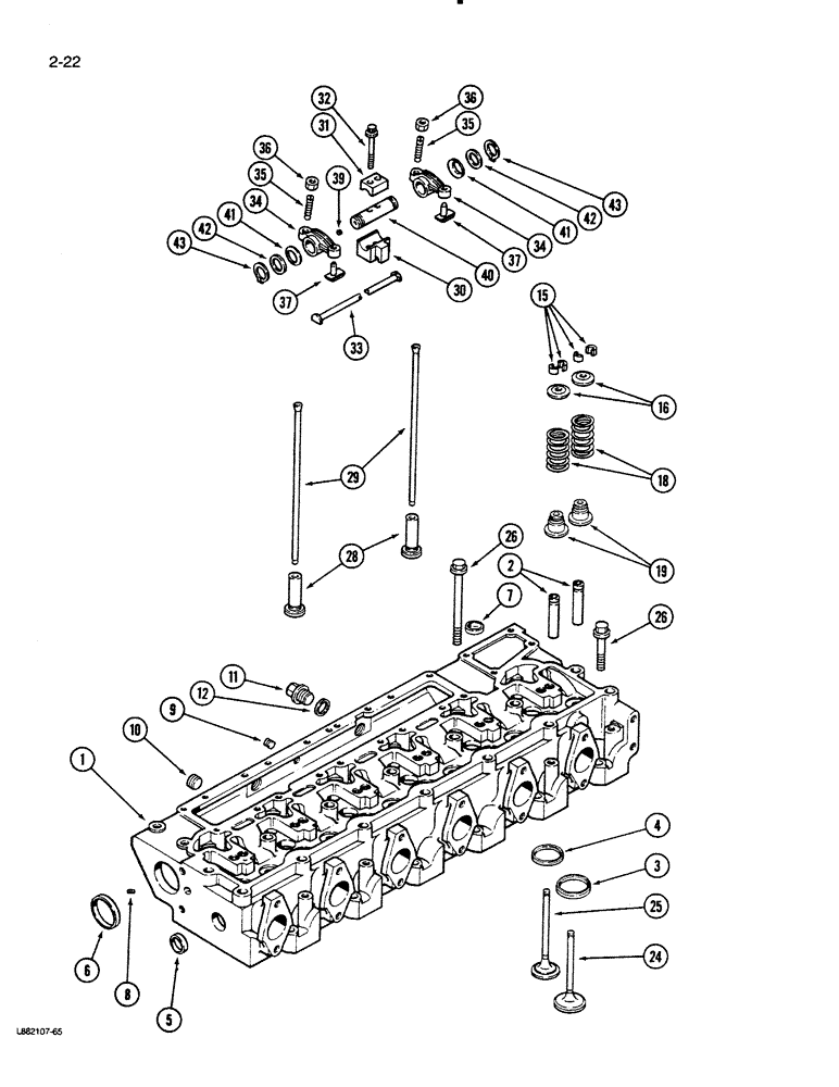 Схема запчастей Case 1550 - (2-22) - CYLINDER HEAD AND VALVE MECHANISM, 6T-830 ENGINE (02) - ENGINE