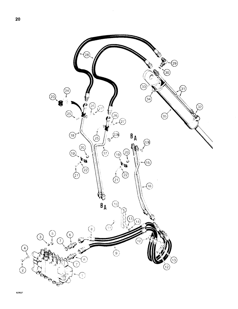 Схема запчастей Case 35WL - (20) - BUCKET CYLINDER HYDRAULIC CIRCUIT, MODELS WITH EXTENDABLE DIPPER 