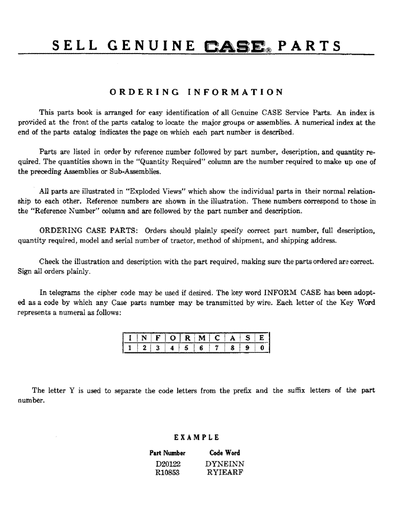 Схема запчастей Case 320B - (002) - ORDERING INFORMATION 