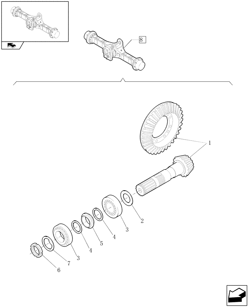 Схема запчастей Case 21E - (076[12]) - 20 KM/H REAR RIGID AXLE: BEVEL GEAR (05) - REAR AXLE