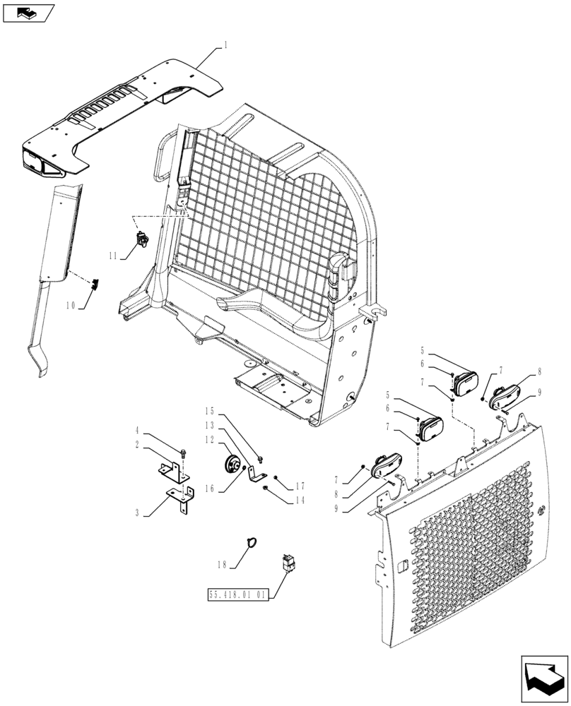 Схема запчастей Case TR270 - (55.408.AG[01]) - WORKLIGHTS, HORN AND RELATED PARTS (SR175,SR200,SR220,SR250,TR270,TR320) (55) - ELECTRICAL SYSTEMS