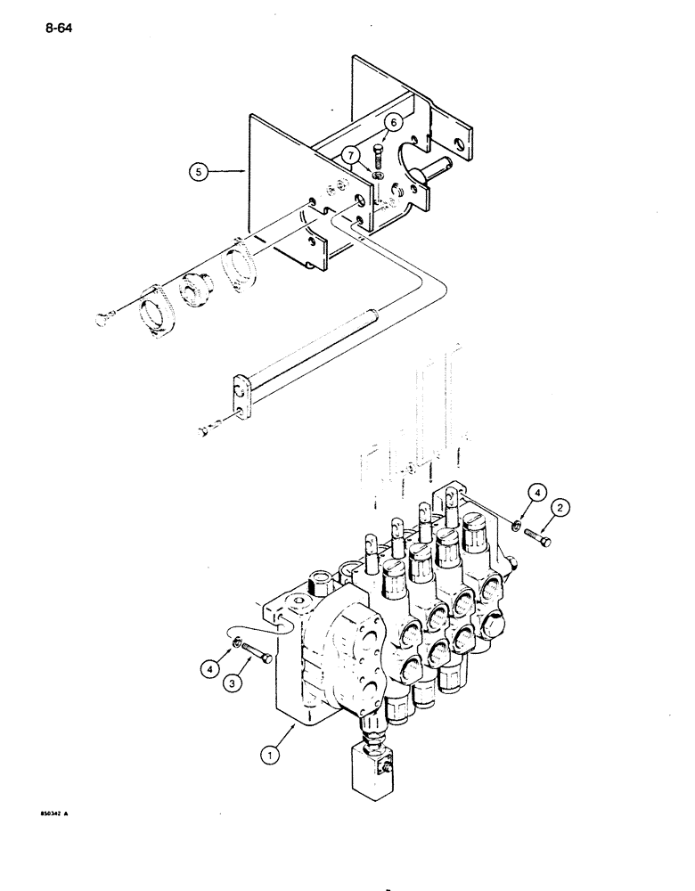 Схема запчастей Case 850D - (8-064) - EQUIPMENT CONTROL VALVE MOUNTING, PRIOR TO DOZER PIN JAK0002062 OR LOADER PIN JAK0005723 (08) - HYDRAULICS