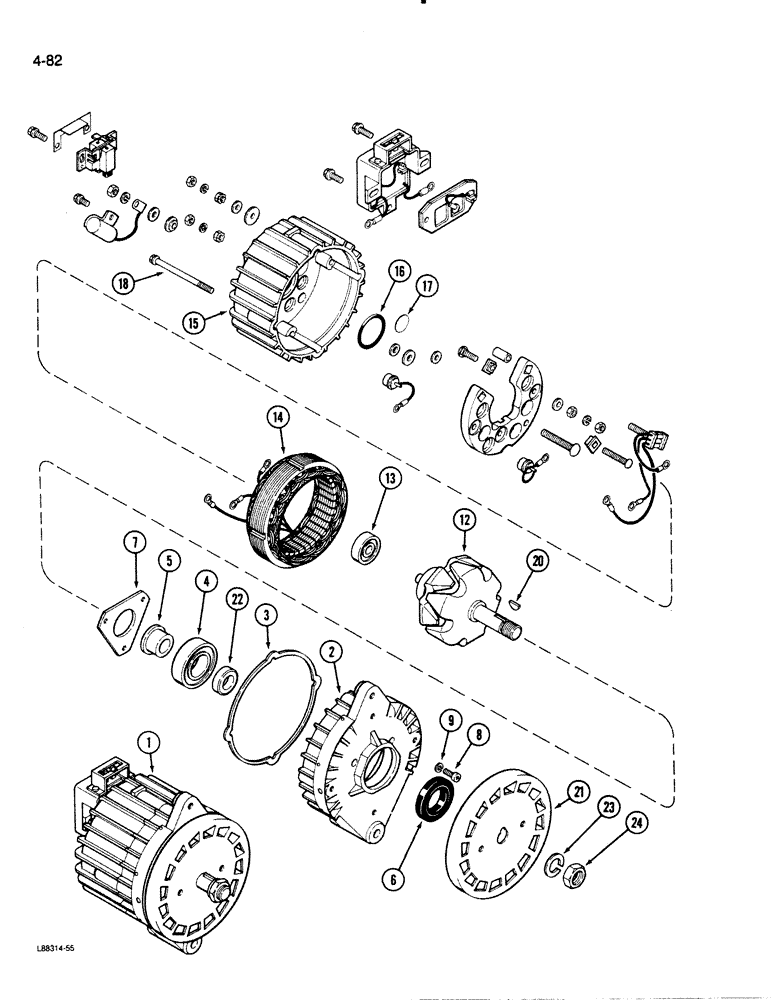 Схема запчастей Case 1455B - (4-082) - R36588 ALTERNATOR ASSEMBLY, MOTOROLA NO. 70D44966E01 (04) - ELECTRICAL SYSTEMS