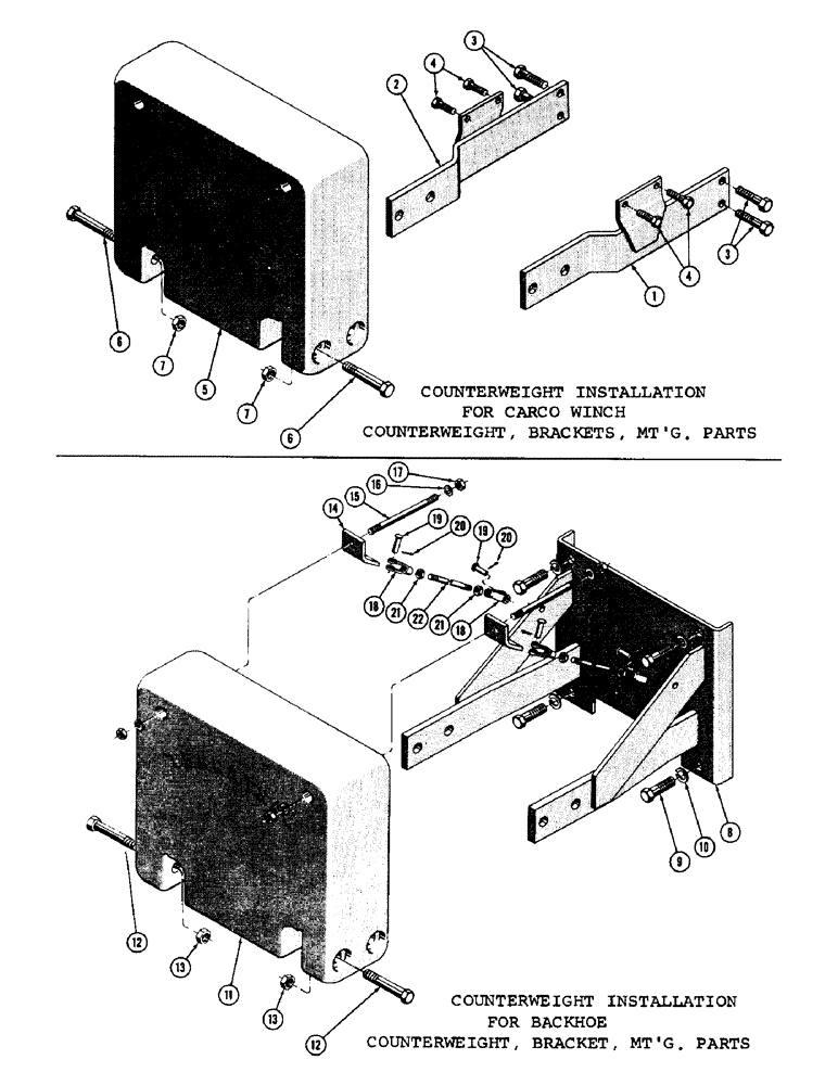 Схема запчастей Case 600 - (140) - COUNTERWEIGHT INSTALLATION FOR CARCO WINCH, COUNTERWEIGHT, BRACKETS, MTG. PARTS (05) - UPPERSTRUCTURE CHASSIS