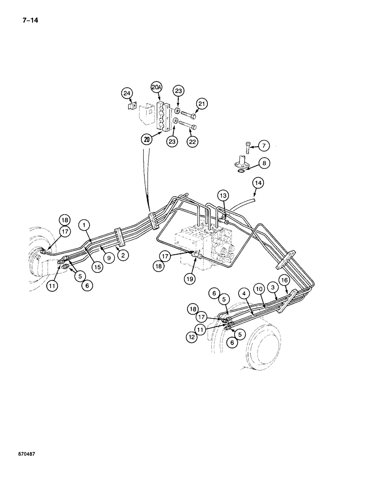 Схема запчастей Case 888 - (7-014) - TRACK DRIVE AND BRAKE HYDRAULIC LINES, P.I.N. FROM 74163 TO 74212 (07) - BRAKES