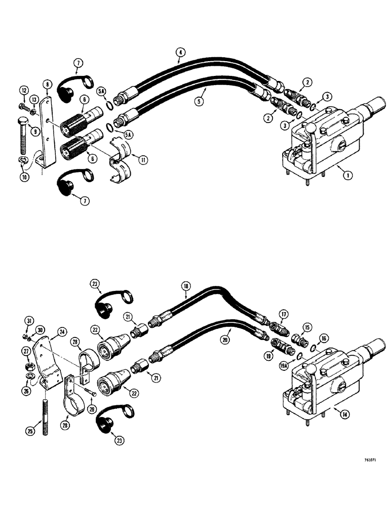 Схема запчастей Case 380CK - (064) - REAR AUXILIARY HYDRAULIC CIRCUIT, MODELS WITH BALL CHECK COUPLINGS 