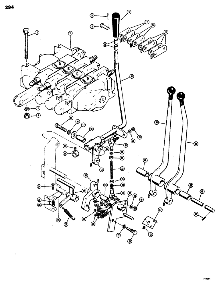 Схема запчастей Case 850 - (294) - LOADER 4 SPOOL CONTROL VALVE AND LEVERS, MODELS WITH LIMIT SWITCH IN LINKAGE (07) - HYDRAULIC SYSTEM