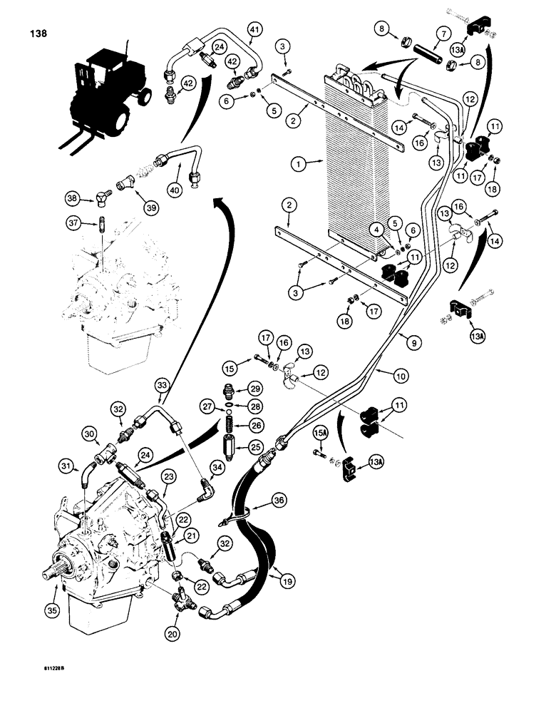 Схема запчастей Case 586D - (138) - POWER SHUTTLE COOLING SYSTEM (21) - TRANSMISSION