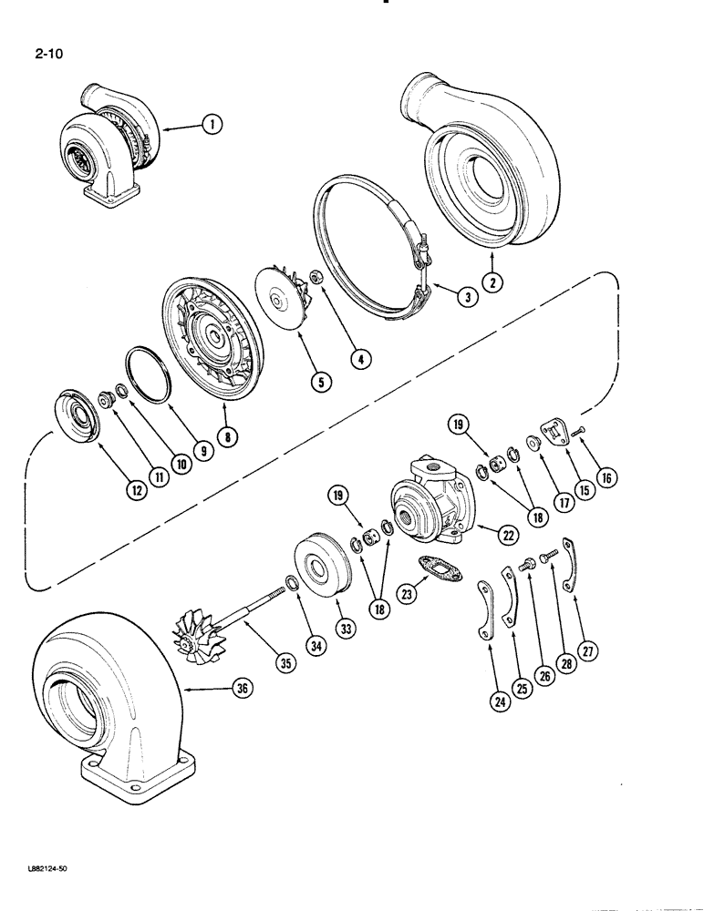 Схема запчастей Case 1550 - (2-10) - TURBOCHARGER, 6T-830 ENGINE (02) - ENGINE