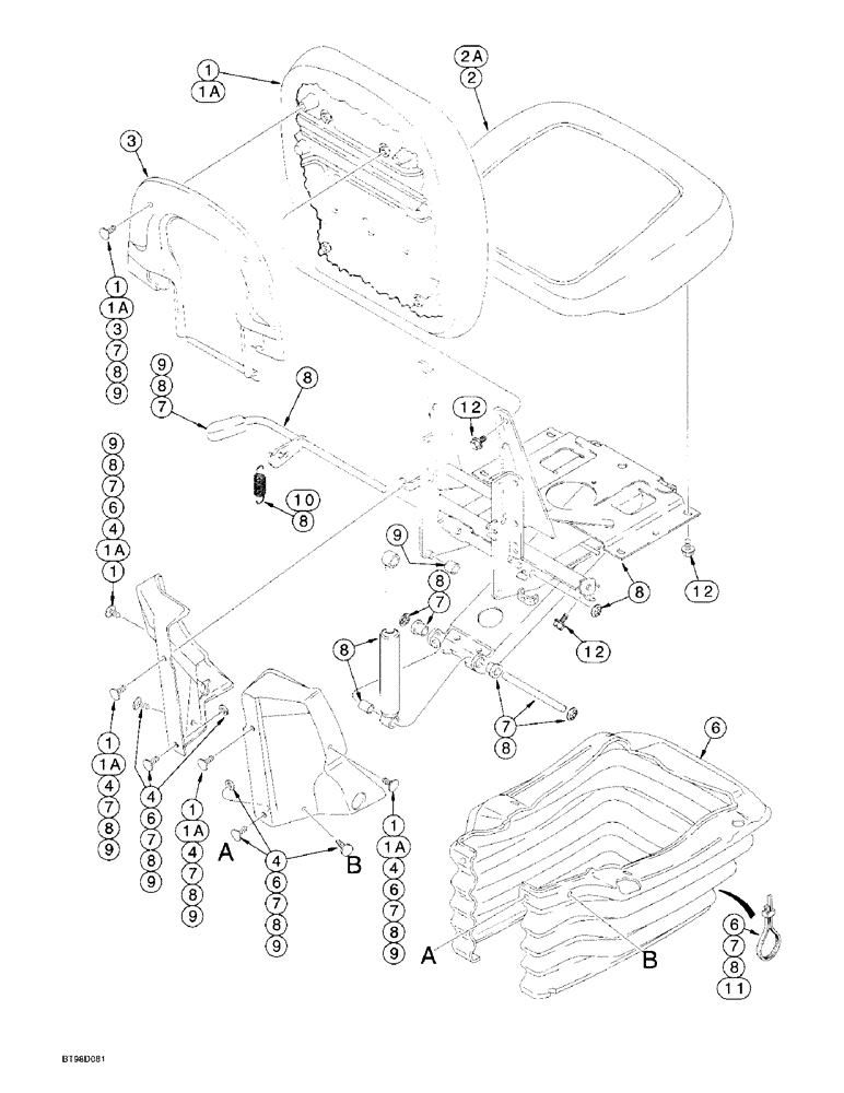 Схема запчастей Case 570LXT - (9-086) - SUSPENSION SEAT ASSEMBLIES, 570LXT MODELS (09) - CHASSIS/ATTACHMENTS