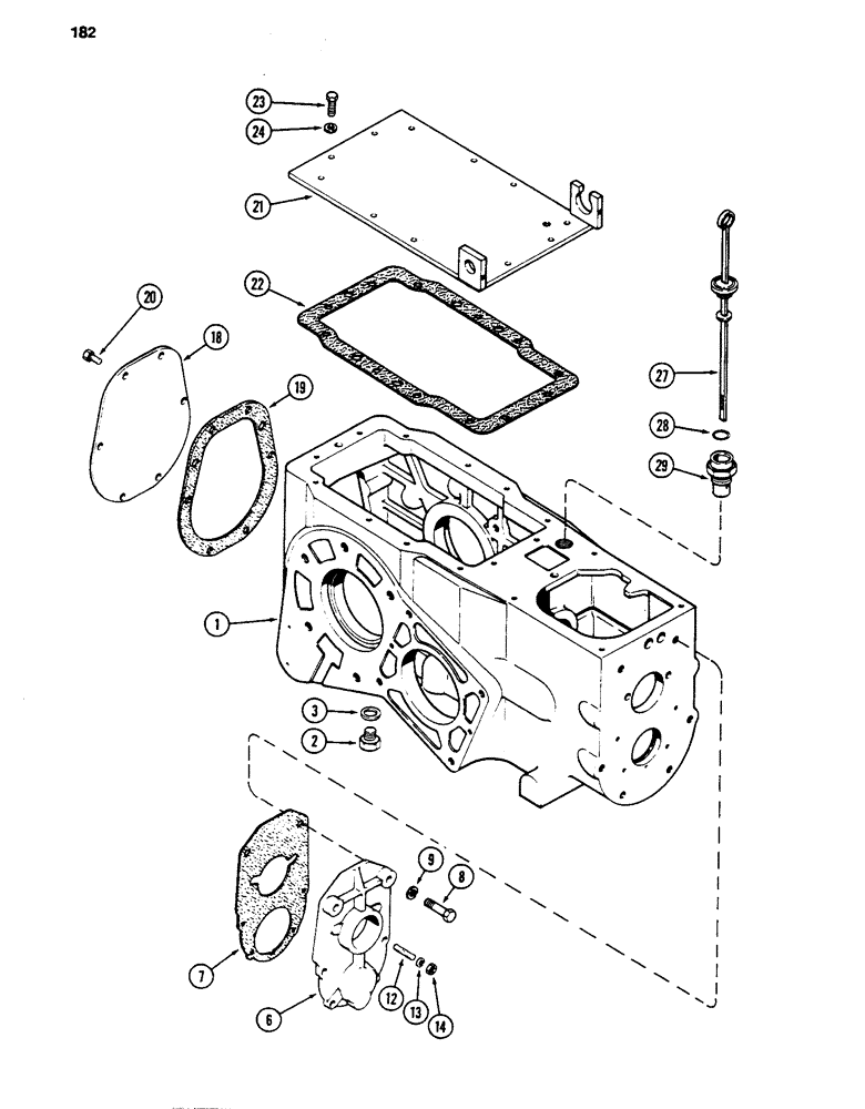 Схема запчастей Case 480D - (182) - TRANSMISSION HOUSING, TRANSAXLE, PRIOR TO TRANSMISSION S/N 16270319 (27) - REAR AXLE SYSTEM