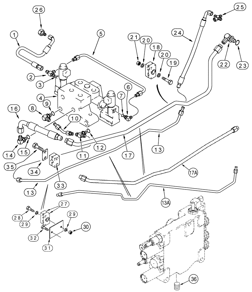 Схема запчастей Case 95XT - (08-42) - HYDRAULICS, ATTACHMENT - HIGH FLOW, GEAR, CHARGE PRESSURE & PILOT RELIEF LINES (08) - HYDRAULICS