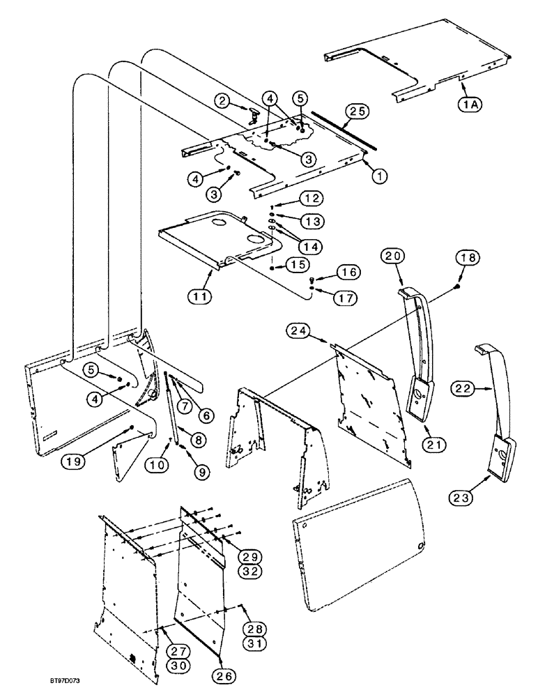 Схема запчастей Case 580SL - (9-074) - TILT HOOD, UPRIGHT COVER, GRILLE UNIT, AND CHAFF SCREEN (09) - CHASSIS/ATTACHMENTS