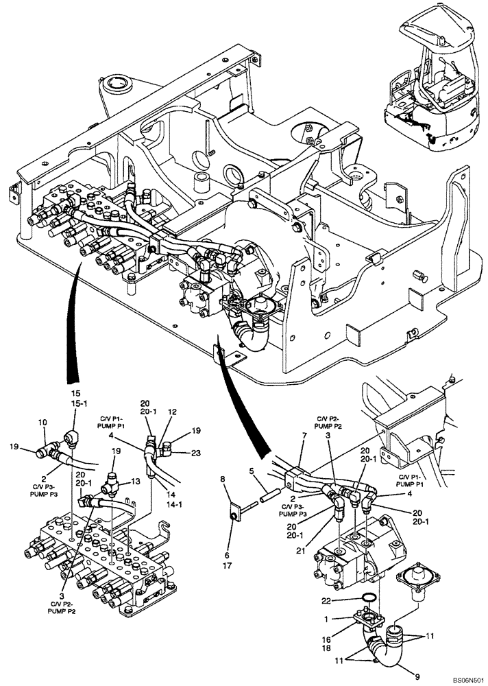 Схема запчастей Case CX17B - (01-018[00]) - HYDRAULICS - PUMP TO CONTROL VALVE (PU30H00013F1) (35) - HYDRAULIC SYSTEMS