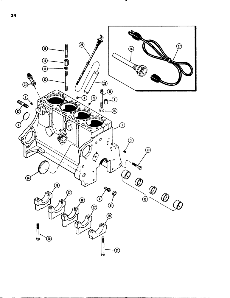 Схема запчастей Case 580C - (034) - CYLINDER BLOCK, 207 DIESEL ENGINE, USED BEFORE ENGINE S/N 2850355 (02) - ENGINE