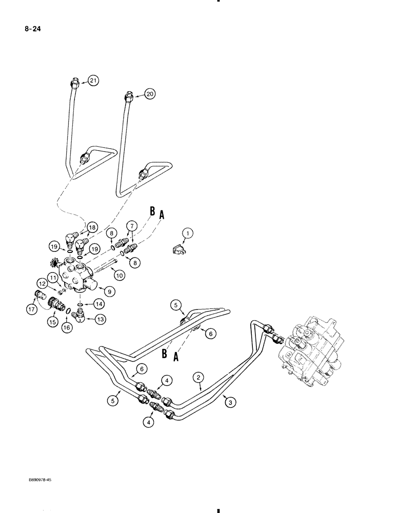 Схема запчастей Case 580K - (8-024) - AUXILIARY REMOTE HYDRAULICS, FOR OPTIONAL HAND HELD ATTACHMENTS (08) - HYDRAULICS