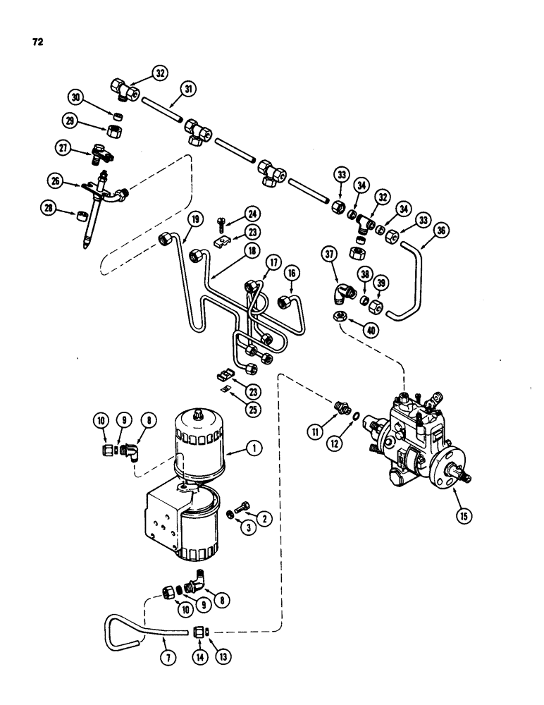 Схема запчастей Case 580SD - (072) - FUEL INJECTION AND FILTER SYSTEM, 207 NATURALLY ASPIRATED DIESEL ENGINE, ENGINE S/N 4310019 & AFTER (03) - FUEL SYSTEM