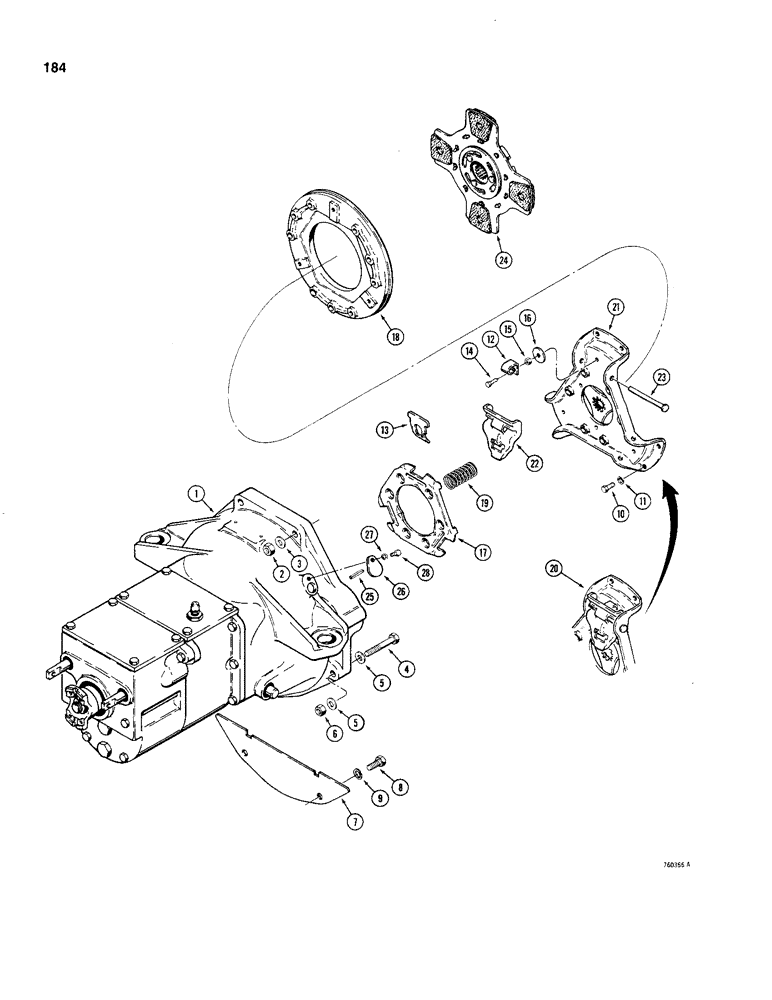 Схема запчастей Case 480C - (184) - CLUTCH, MECHANICAL SHUTTLE AND RELATED PARTS (21) - TRANSMISSION