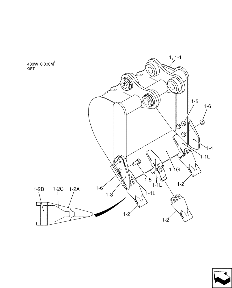 Схема запчастей Case CX17B - (03-023) - BUCKET ASSY 400W (84) - BOOMS, DIPPERS & BUCKETS