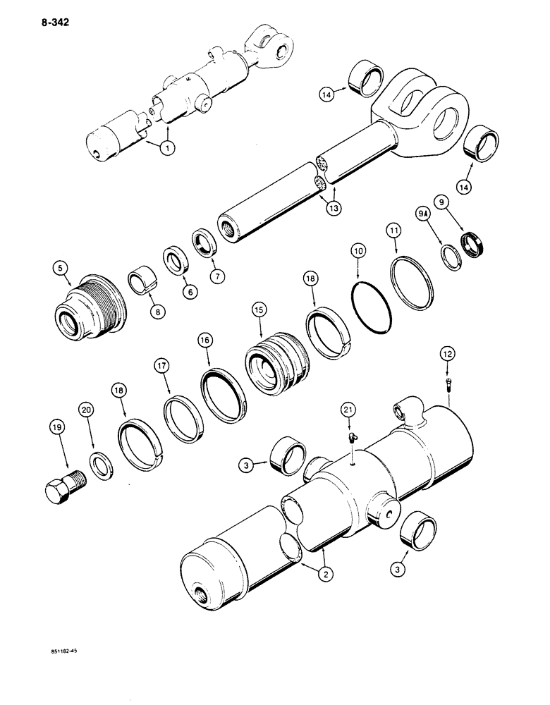 Схема запчастей Case 680K - (8-342) - G101220 LOADER BUCKET TILT CYLINDER (08) - HYDRAULICS