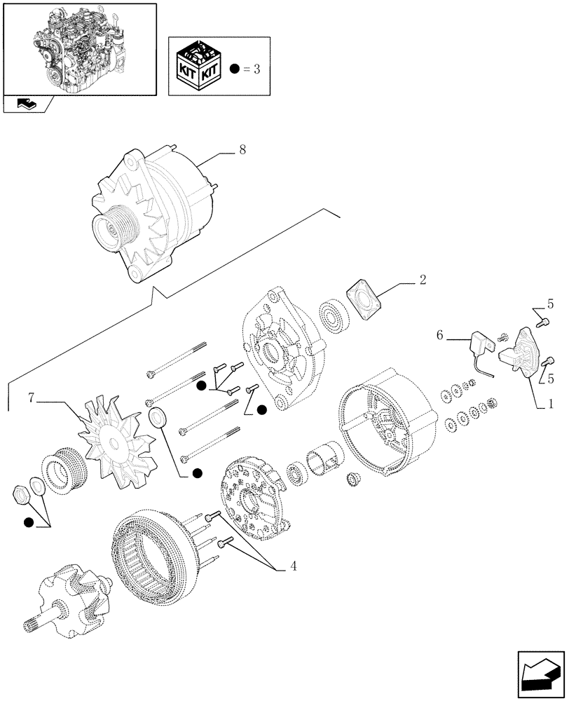 Схема запчастей Case 21E - (0.40.0/ A) - ALTERNATOR - COMPONENTS (01) - ENGINE