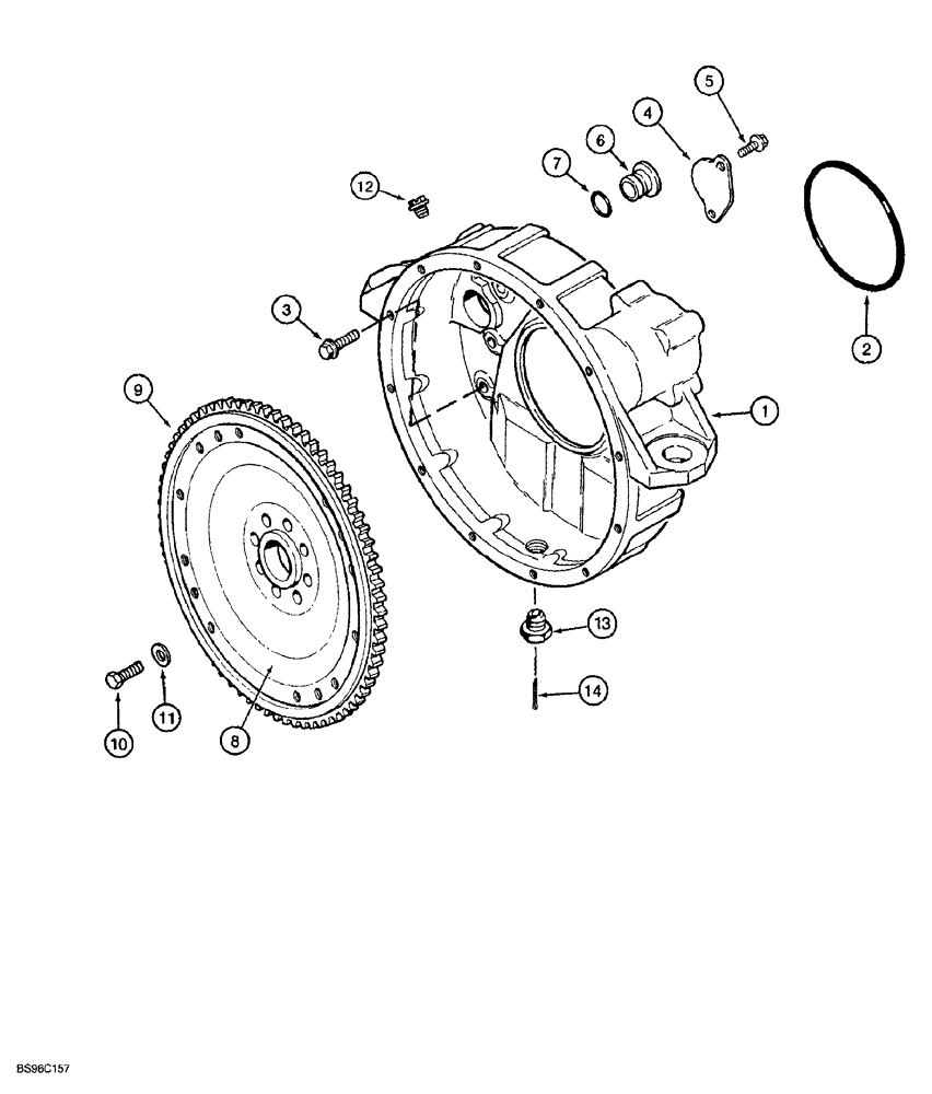 Схема запчастей Case 1150G - (2-044) - FLYWHEEL AND HOUSING, 6T-590 ENGINE, PRIOR TO JJG0218023 AND JJG0218024 - JJG0218478 (01) - ENGINE