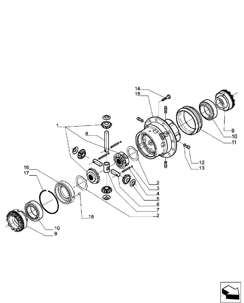 Схема запчастей Case 580SM - (27.106.01[01]) - 87395372 AXLE, REAR DRIVE - DIFFERENTIAL (580SM) (27) - REAR AXLE SYSTEM