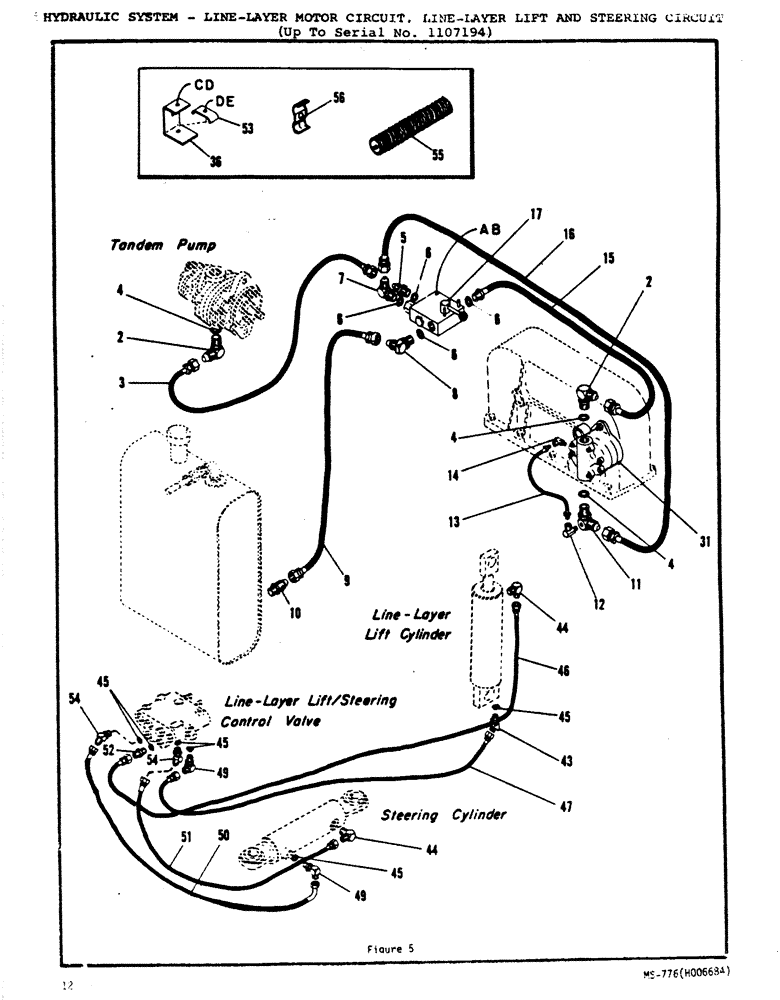 Схема запчастей Case N63 - (12) - HYD SYS, LINE-LAYER MOTOR CIRCUIT, LINE-LAYER LIFT & STEERING CIRCUIT (UP TO S/N 1107194) 