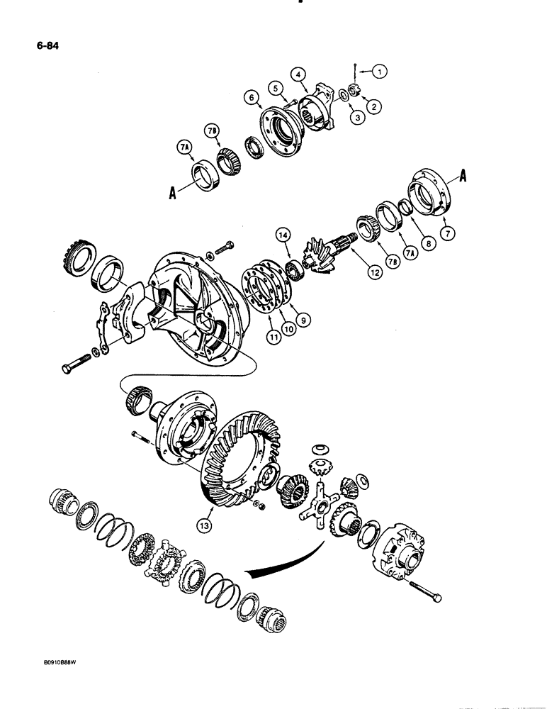 Схема запчастей Case 621 - (6-084) - FRONT AND REAR AXLE DIFFERENTIAL, PRIOR TO P.I.N. JAK0020901 (06) - POWER TRAIN