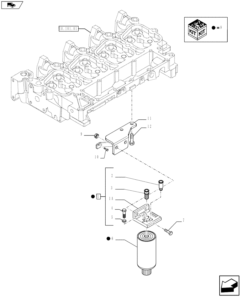 Схема запчастей Case F4GE9454K J604 - (10.206.01) - FUEL FILTER (5801491727) (10) - ENGINE