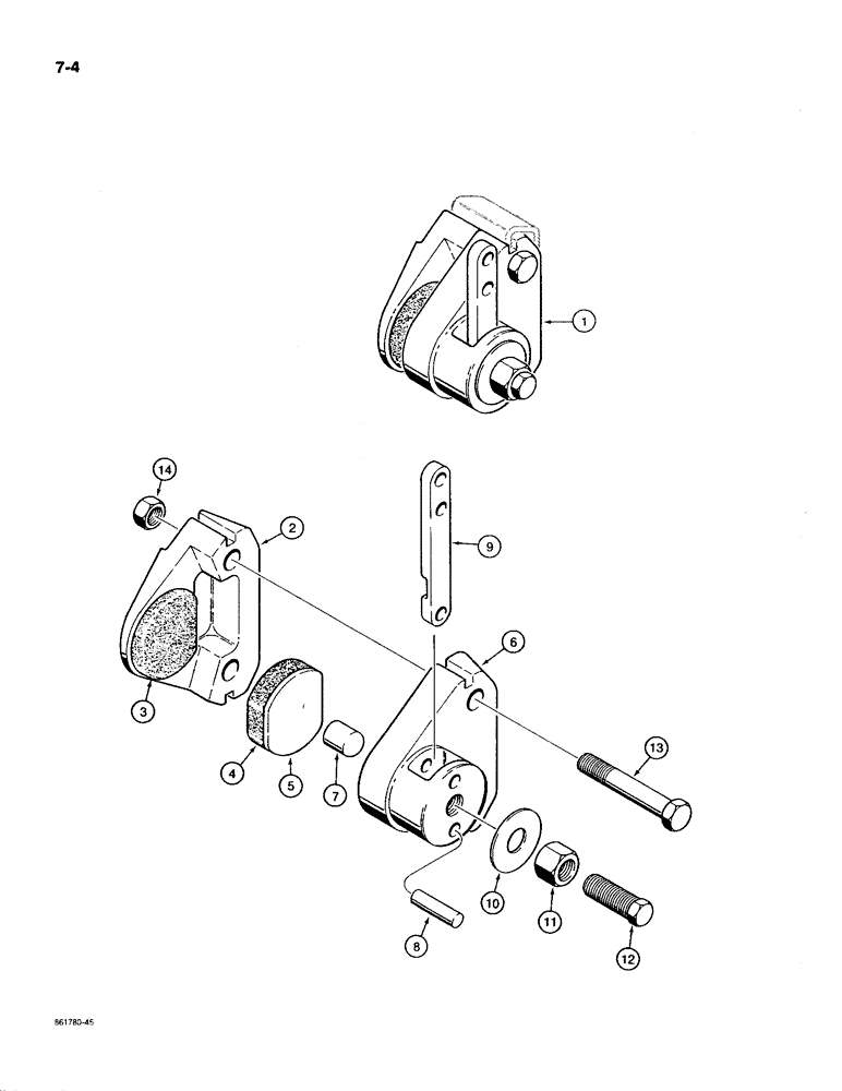 Схема запчастей Case MAXI-SNEAKER C - (7-4) - BRAKE CALIPER, USED ON MODELS PRIOR TO P.I.N. 1214519 (07) - BRAKES