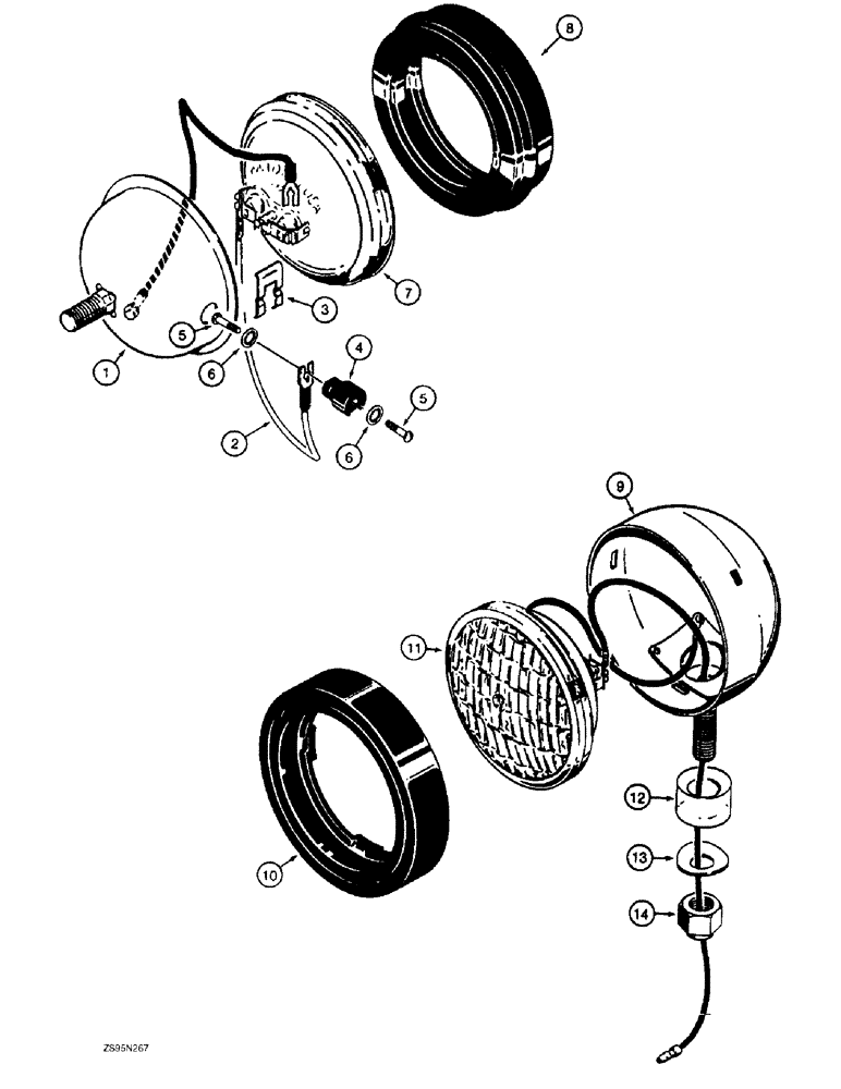 Схема запчастей Case 1150E - (4-42) - LAMP ASSEMBLIES, MODELS WITHOUT ROPS CANOPY OR CAB, L45149 HEAD LAMP ASSY., R51415 REAR LAMP ASSY (04) - ELECTRICAL SYSTEMS