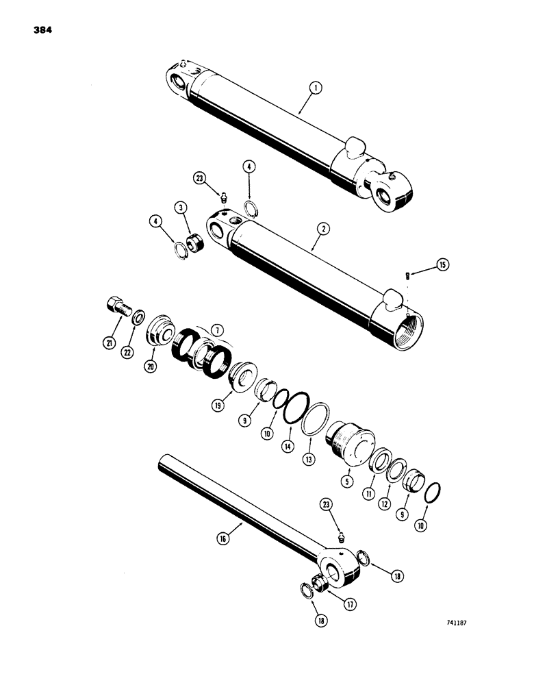 Схема запчастей Case 450 - (384) - D34792 TILT CYLINDER - ANGLE TILT DOZER, GLAND HAS SPLIT OUTER ROD WIPER (07) - HYDRAULIC SYSTEM