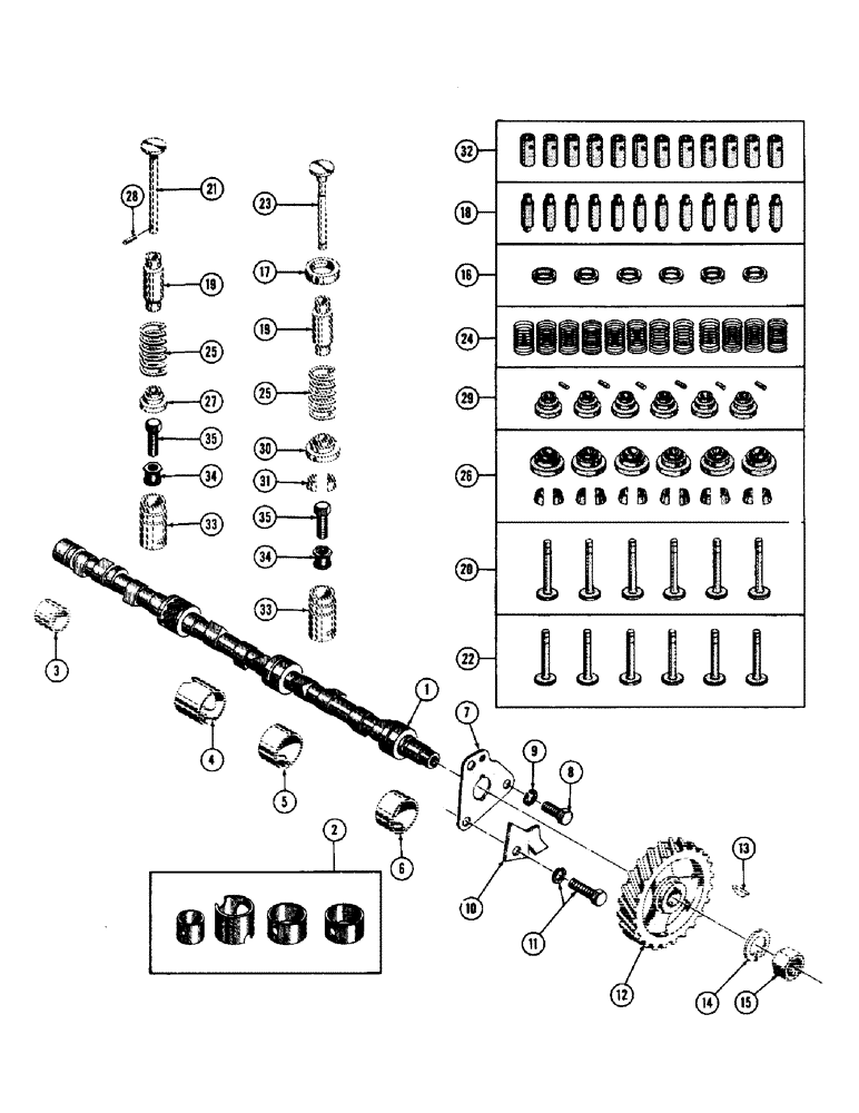 Схема запчастей Case 600 - (020) - GASOLINE ENGINE INSTALLATION, CAMSHAFT, VALVES, SPRINGS GUIDES, RETAINERS (01) - ENGINE