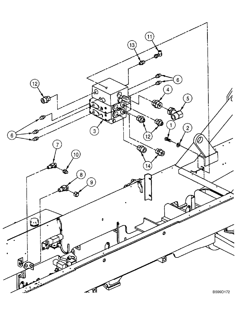 Схема запчастей Case 688G - (8-14) - VALVE MOUNTING & FITTINGS, LIFT & CROWD CONTROL (SERIES 2 686G, 686GXR AND 688G) (08) - HYDRAULICS