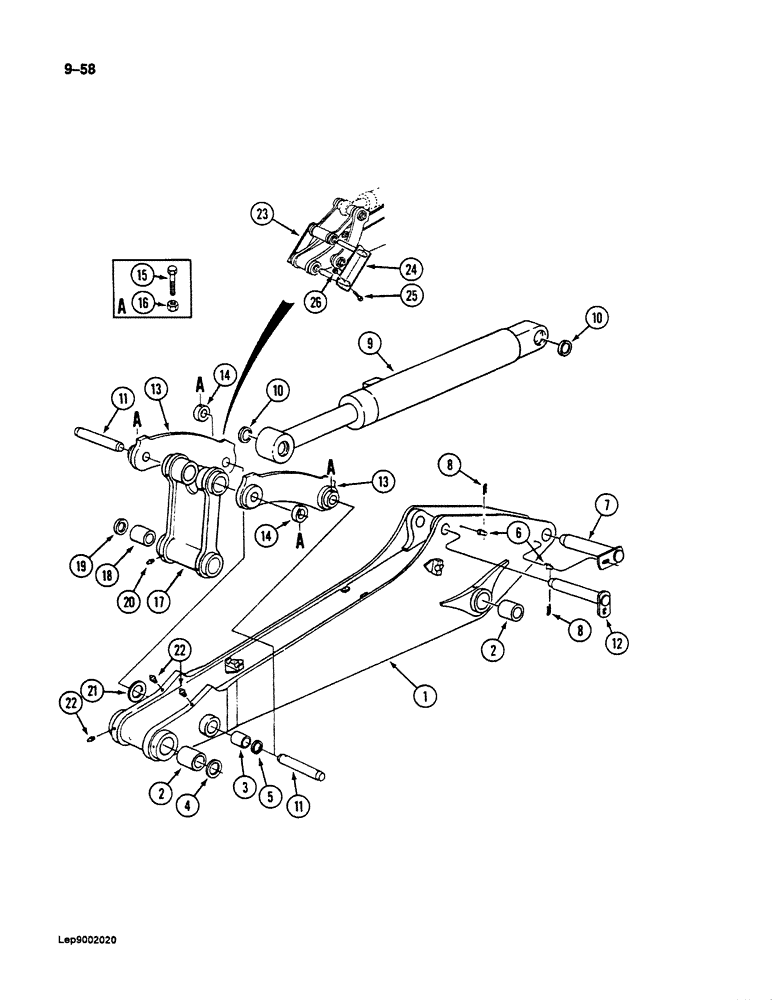 Схема запчастей Case 125B - (9-058) - ARM, LINKS & MOUNTING PINS, W/ 8 3" (2.5 M) ARM, P.I.N. 21807, 21808, 21810-21868, 26801 & AFT (09) - CHASSIS