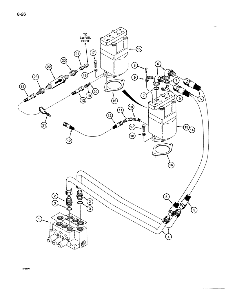 Схема запчастей Case 1086B - (8-026) - SWING MOTOR CIRCUIT (08) - HYDRAULICS