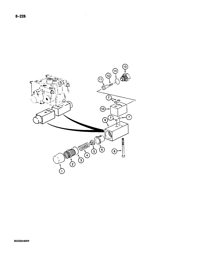 Схема запчастей Case 125B - (8-226) - CIRCUIT RELIEF VALVE ASSEMBLY - P2643606, WITH TWO SECTION BLOCK HOUSING, IF USED (08) - HYDRAULICS