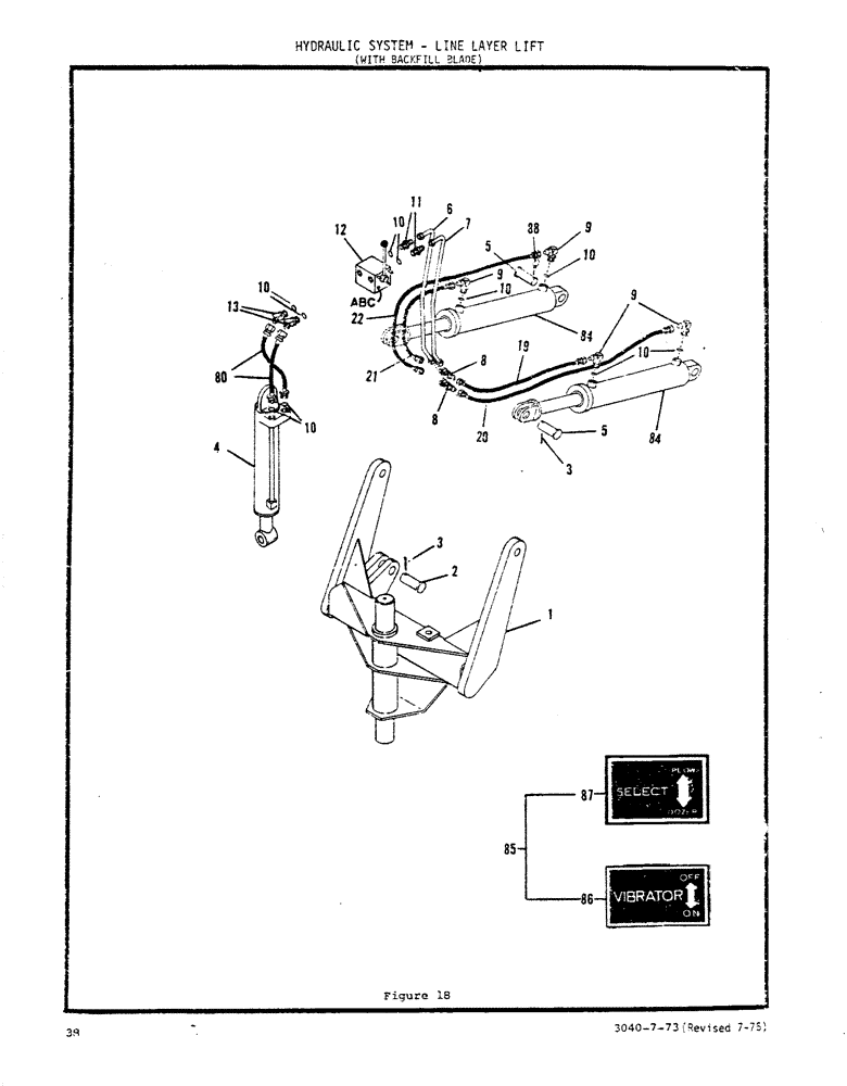 Схема запчастей Case P57 - (38) - HYDRAULIC SYSTEM, LINE LAYER LIFT, WITH BACKFILL BLADE 