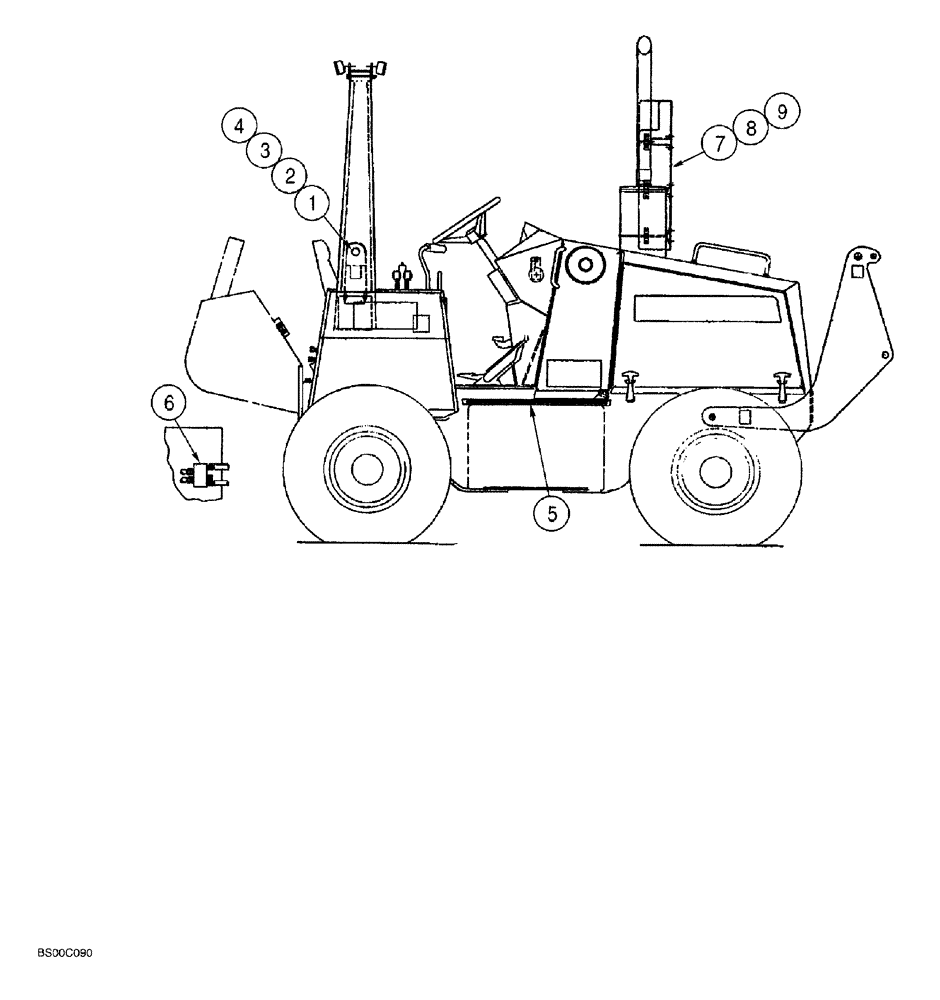 Схема запчастей Case 860 - (09-10) - LIFT HOOKS, LOWERING VALVE AND MUFFLER GUARD (860 TURBO TRENCHER) (09) - CHASSIS/ATTACHMENTS