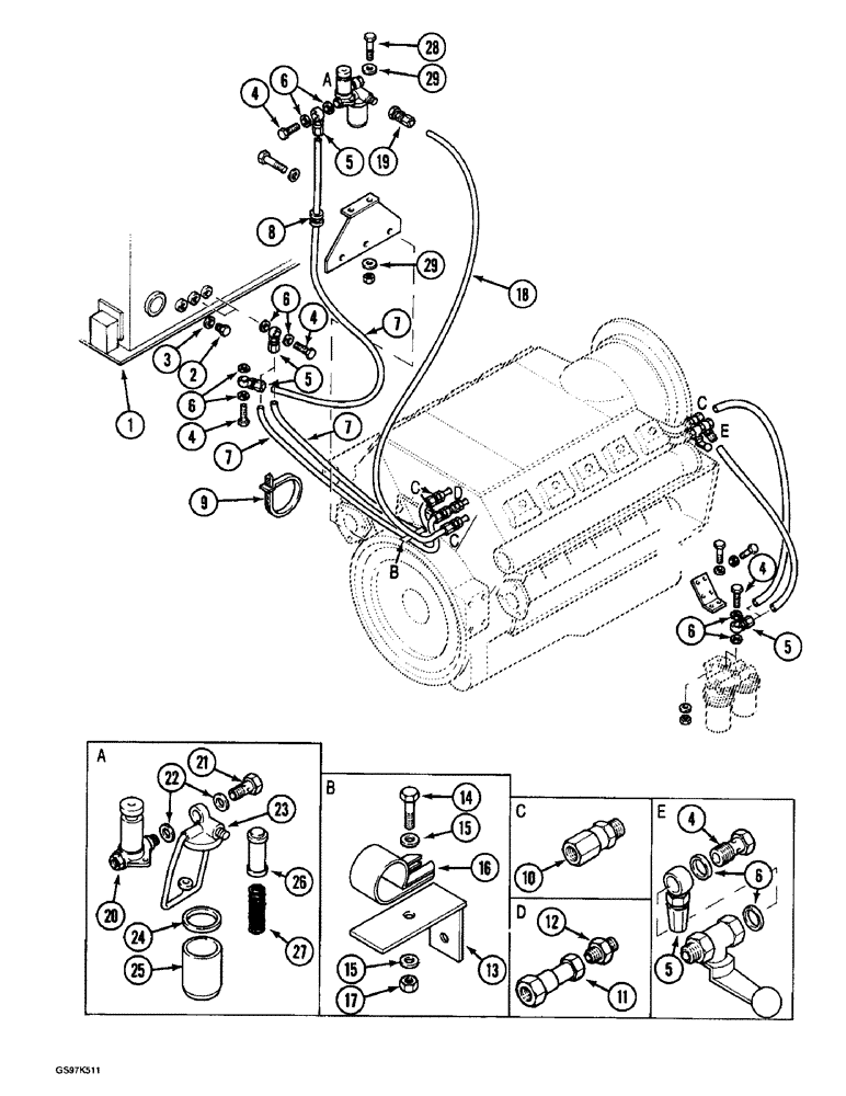 Схема запчастей Case 220B - (3-08) - FUEL LINES AND FITTINGS, P.I.N. 74570 THROUGH 74597, P.I.N. 03201 AND AFTER (03) - FUEL SYSTEM