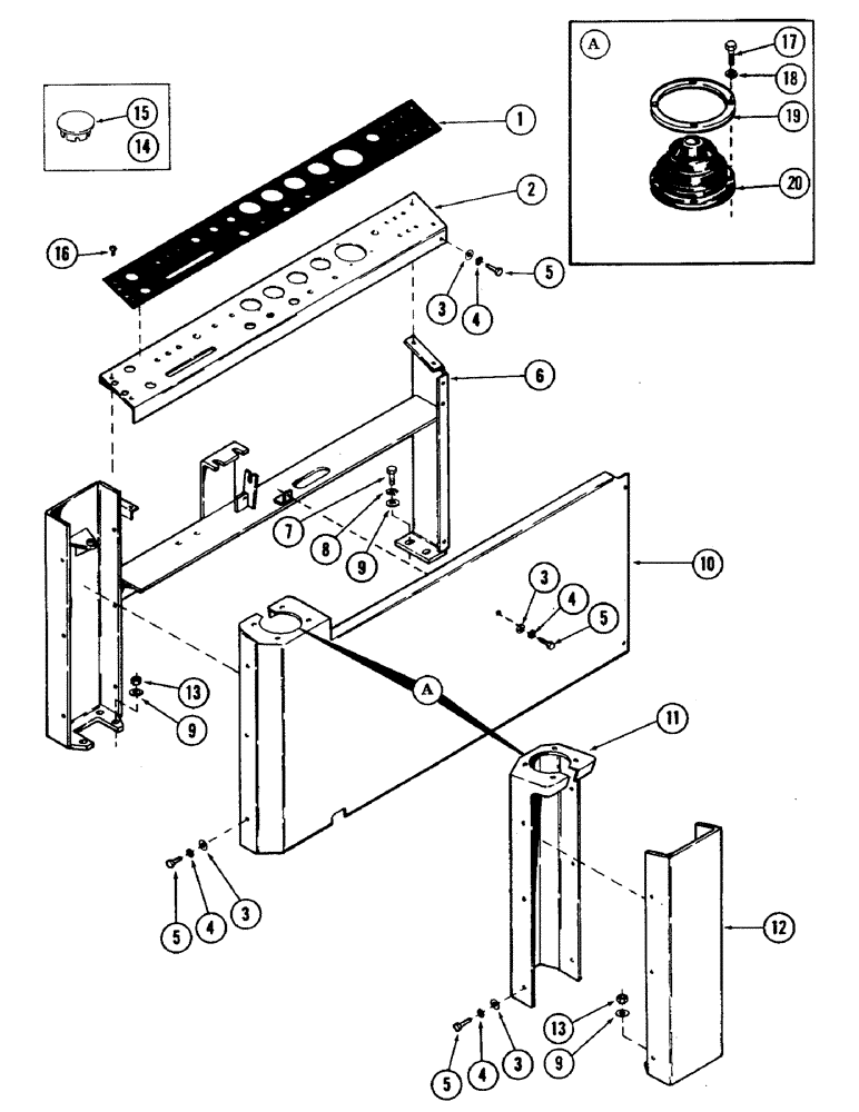 Схема запчастей Case 40 - (092) - INSTRUMENT PANEL AND SUPPORT FOR HAND CONTROLS (39) - FRAMES AND BALLASTING