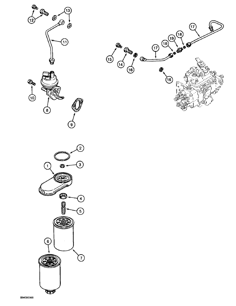 Схема запчастей Case 9030B - (3-16) - FUEL FILTER AND LIFT PUMP, 6T-590 ENGINE, PRIOR TO P.I.N. DAC03#2001 (03) - FUEL SYSTEM